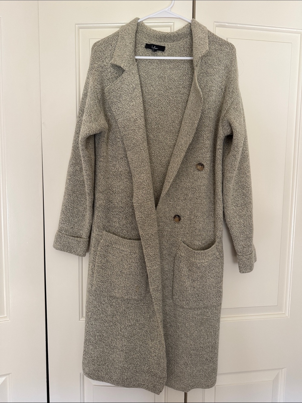 Lulu's Taupe Long Open-Front Knit Cardigan